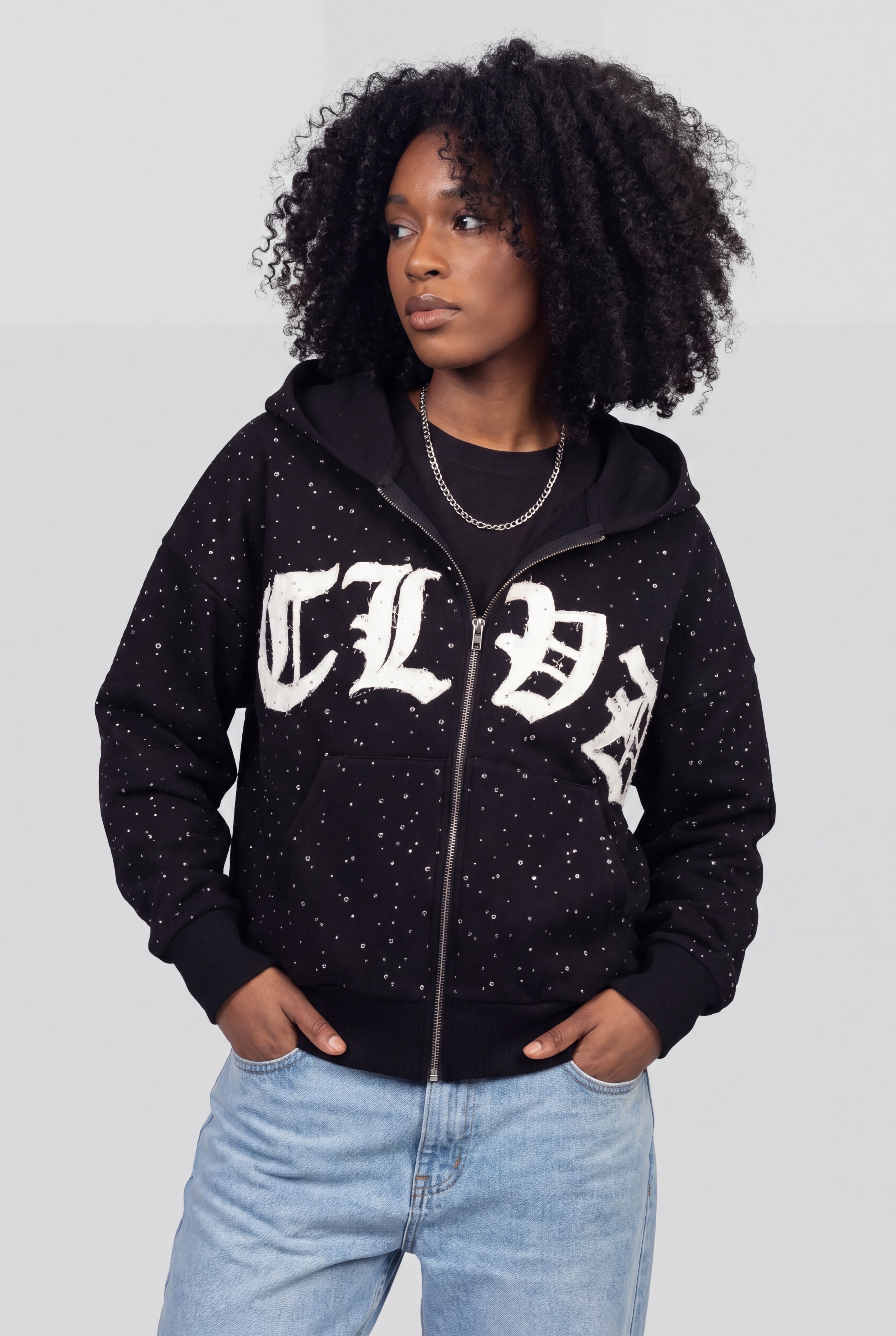 RHINESTONE ZIP HOODIE